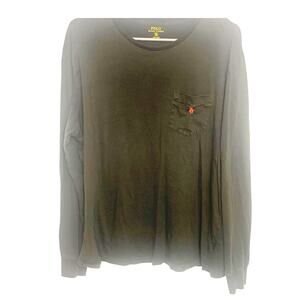 Polo Ralph Lauren Tee Shirt XL Mens Charcoal Pony Logo Pocket Long Sleeve Preppy